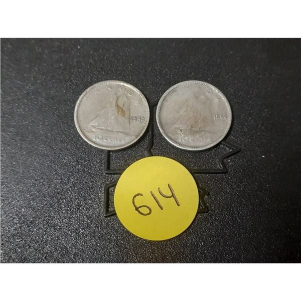 (2) 1943 Canada Silver 10 Cents.