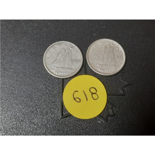 (2) 1944 Canada Silver 10 Cents.