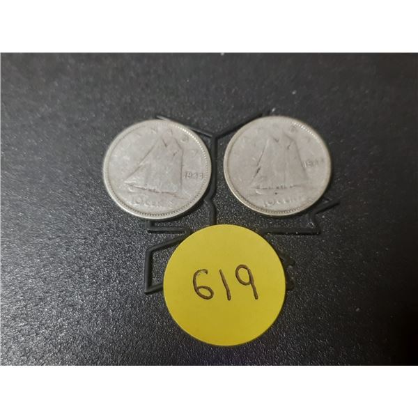 (2) 1944 Canada Silver 10 Cents.