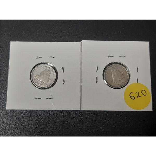 (2) 1947 Canada Silver 10 Cents.