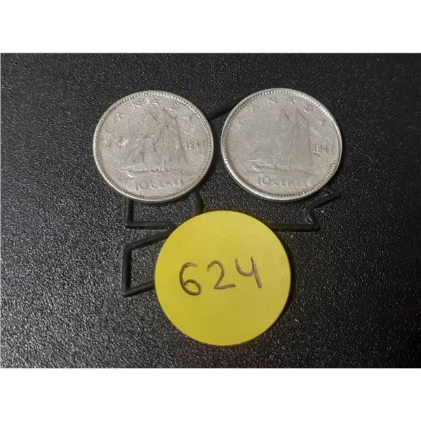 (2) 1947 Canada Silver 10 Cents.