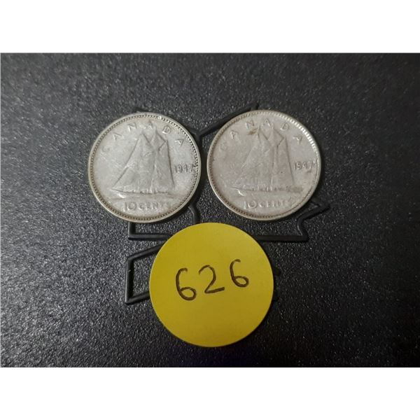 (2) 1947 Canada Silver 10 Cents.