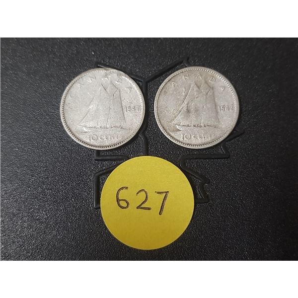 (2) 1947 Canada Silver 10 Cents.