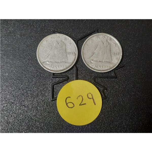 1947 Maple Leaf After 7 and 1947 Canada Silver 10 Cents.