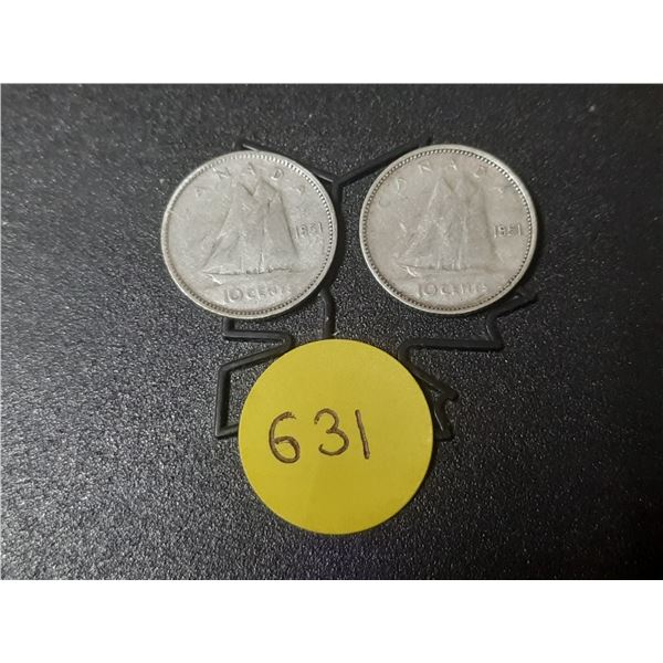 (2) 1951 Canada Silver 10 Cents.