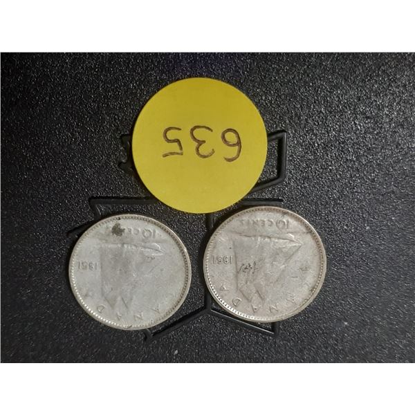 (2) 1951 Canada Silver 10 Cents.