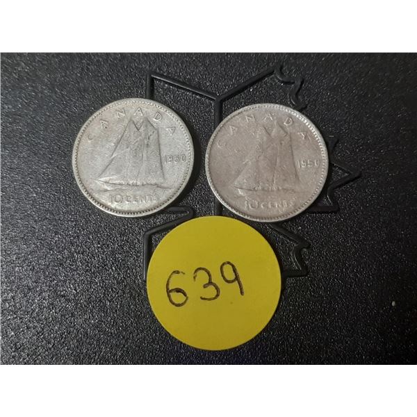 (2) 1950 Canada Silver 10 Cents.
