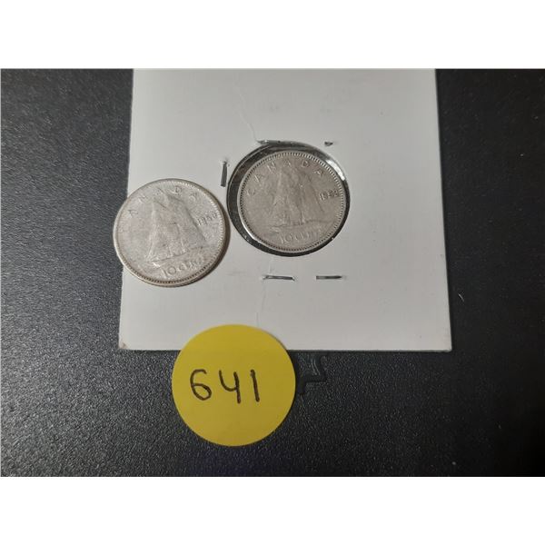 1950 and 1953 Canada Silver 10 Cents.