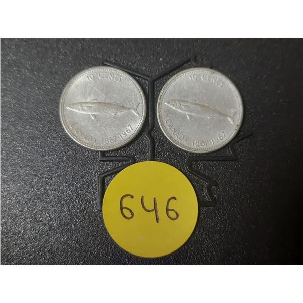 (2) 1967 Canada Silver 10 Cents.