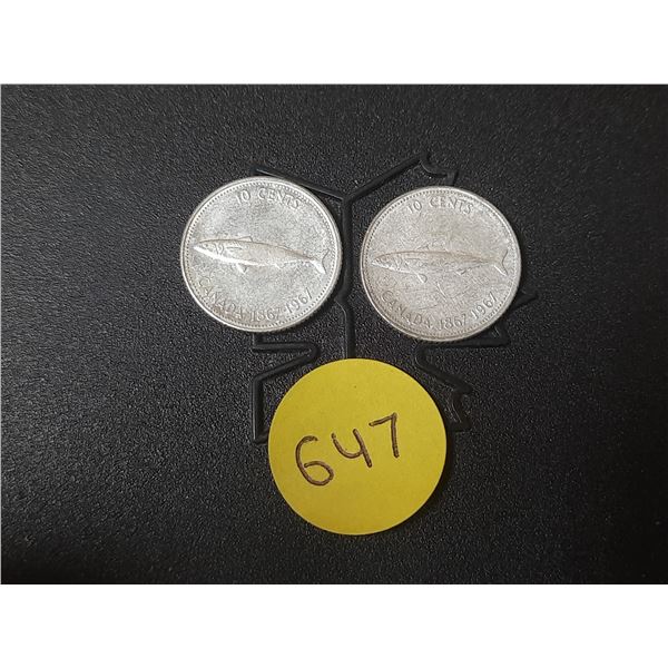 (2) 1967 Canada Silver 10 Cents.