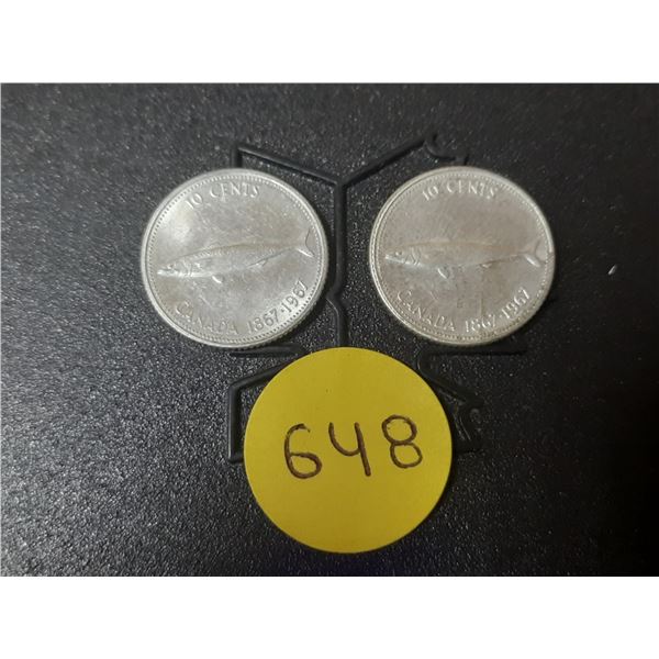 (2) 1967 Canada Silver 10 Cents.