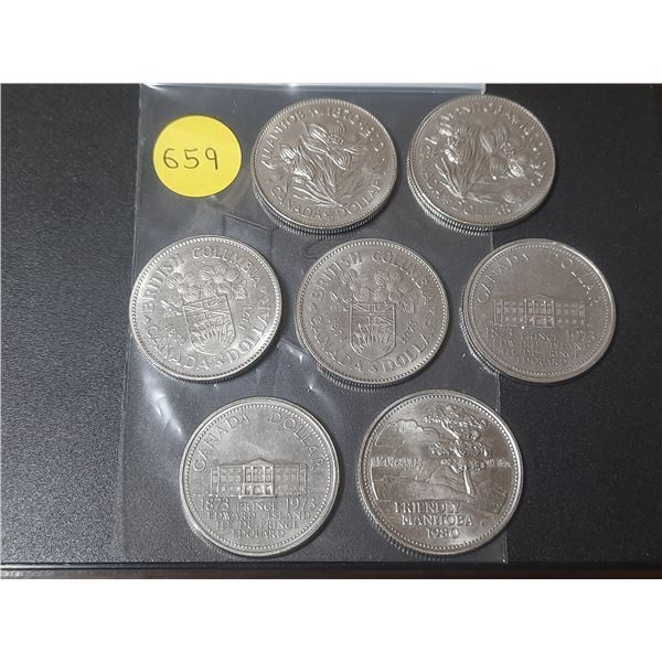 (2) 1970, (2) 1971, (2) 1973 Canada One Dollar and Friendly Manitoba 1980 - Red River Dollar.