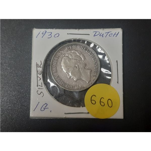 1930 Netherlands 1 Gulden Coin - Silver (72% Silver and 28% Copper)