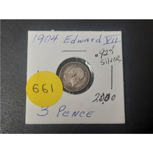 1904 Edward VII Three Pence (3d) is a Sterling Silver Coin. (0.925)