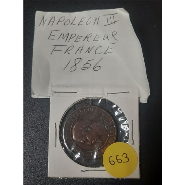 1856 "Napoleon III Empereur" 10 Centimes Coin.
