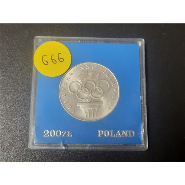 1976 Polish 200 Z?otych coin commemorating the Montreal XXI Summer Olympics is made of silver. It ha