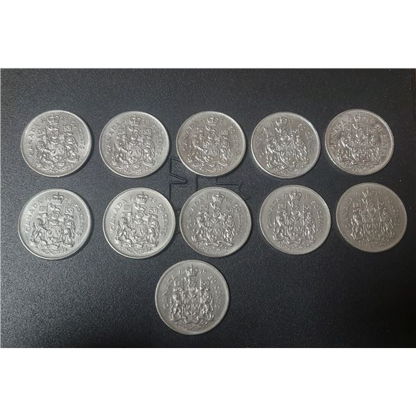 (5) 1978, 1968, (2) 1976, (3) 1975 Canada 50 Cents Coins. (Total 11 Coins)