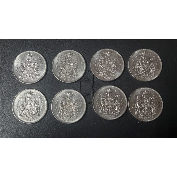 (8) 1971 Canada 50 Cents Coins.