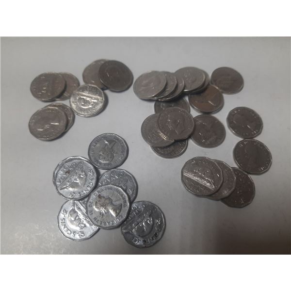 Lot of 1950's and 1960's Canada 5 Cents Coins. (Total 34 Coins)