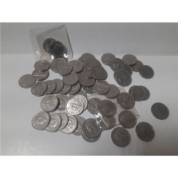 Bag of Canada 5 Cents Coins. (Total 61 Coins)