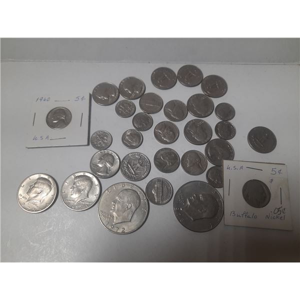 Bag of U.S.A Coins. (It Includes 5 Cents, 10 Cents, 25 Cents, 50 Cents, One Dollar)