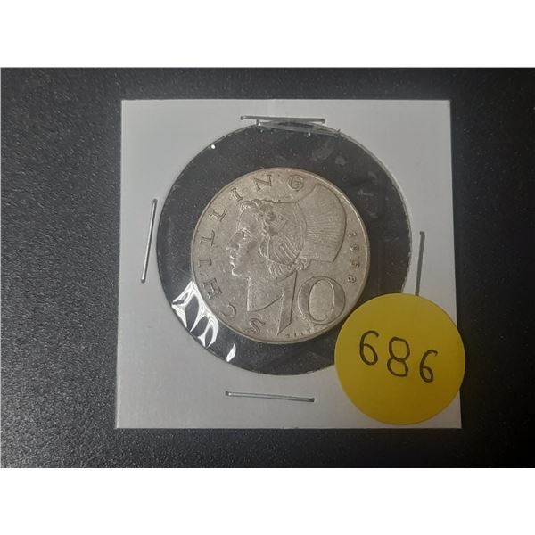 1958 Austrian 10 Schilling Coin - Silver(.640 Fineness)