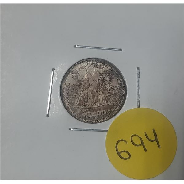 1966 Canada Silver 10 Cents.