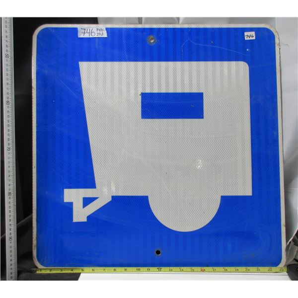 Camping Here Metal Highway Sign