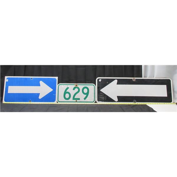 3 Different Metal Highway Signs (2 Arrows and 629)