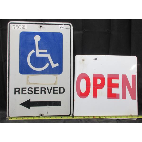 2 Different Metal Road Signs (Reserved and Open)
