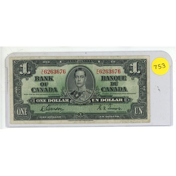 1937 Bank of Canada One Dollar.
