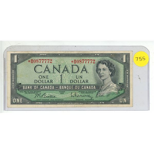 1954 Bank of Canada One Dollar.