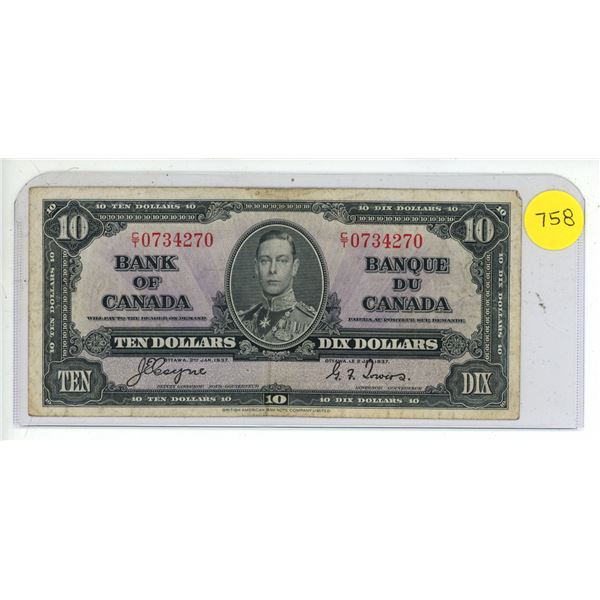 1937 Bank of Canada Ten Dollar.