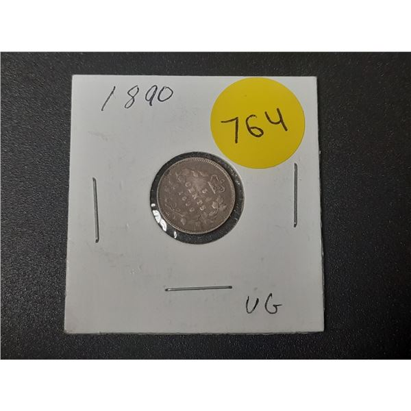 1890 Canada Silver 5 Cents Coin.