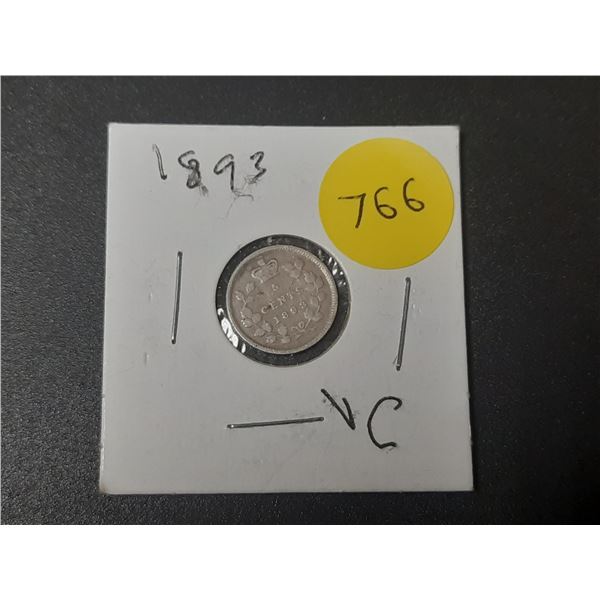 1893 Canada Silver 5 Cents Coin.