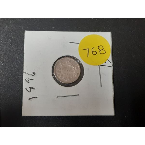 1896 Canada Silver 5 Cents Coin.