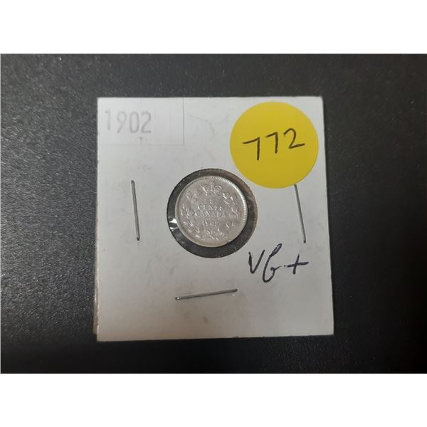 1902 Canada Silver 5 Cents Coin.