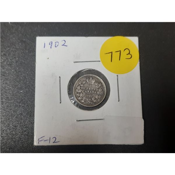 1902 Canada Silver 5 Cents Coin.