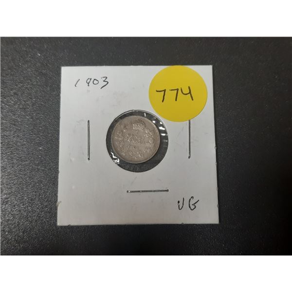 1903 Canada Silver 5 Cents Coin.