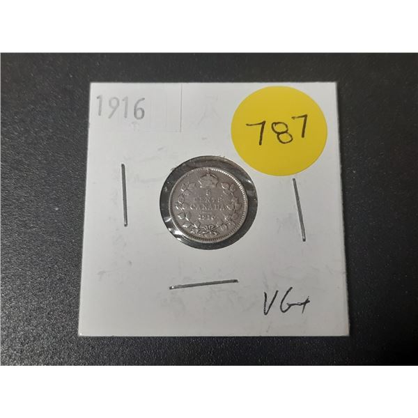 1916 Canada Silver 5 Cents.