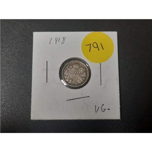 1918 Canada Silver 5 Cents.