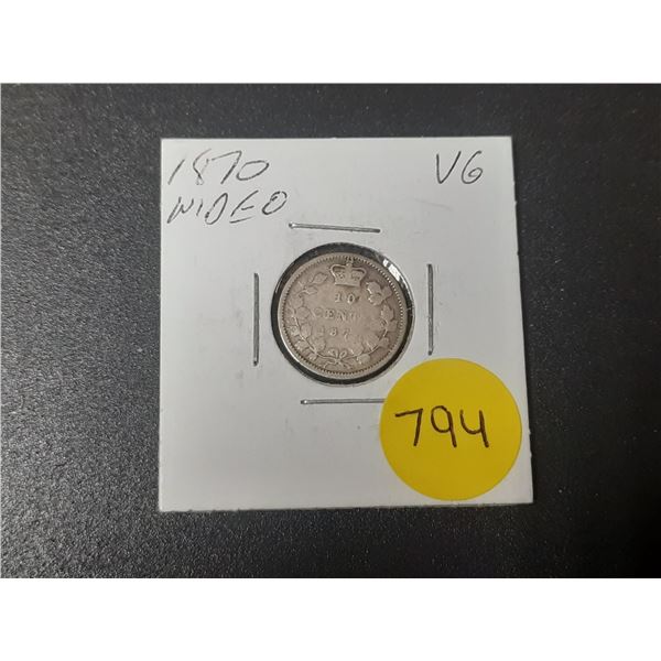 1870 Canada Silver 10 Cents.