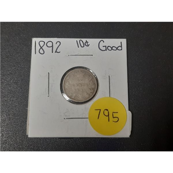 1892 Canada Silver 10 Cents.