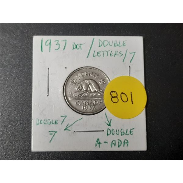 1937 Dot/Double Letters/ 7 Canada 5 Cents.