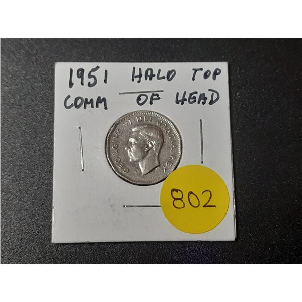 1951 Canada Halo Top Comm. of Head 5 Cents.
