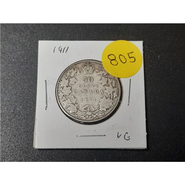 1911 Canada Silver 50 Cents.