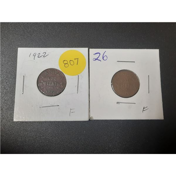 1922 and 1926 Canada One Cent Coins.