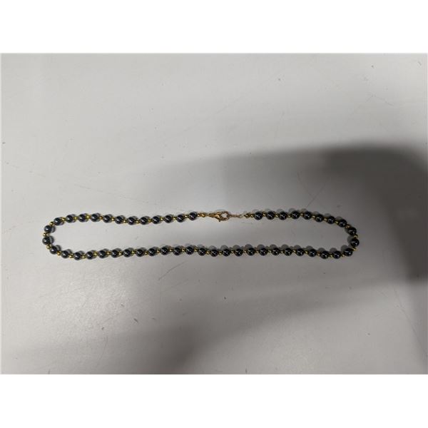 8" Long Gold Tone Black Ball Necklace
