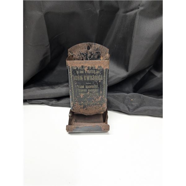 Vintage Match Holder (Rosthern Sask, John Kwasnica Farm Machinery, Sewing Machines, Ranges & Heaters