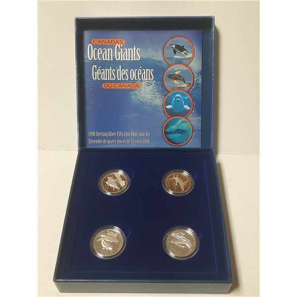 1998 Canada's Ocean Giants Sterling Silver 4 Fifty Cents Coin Set